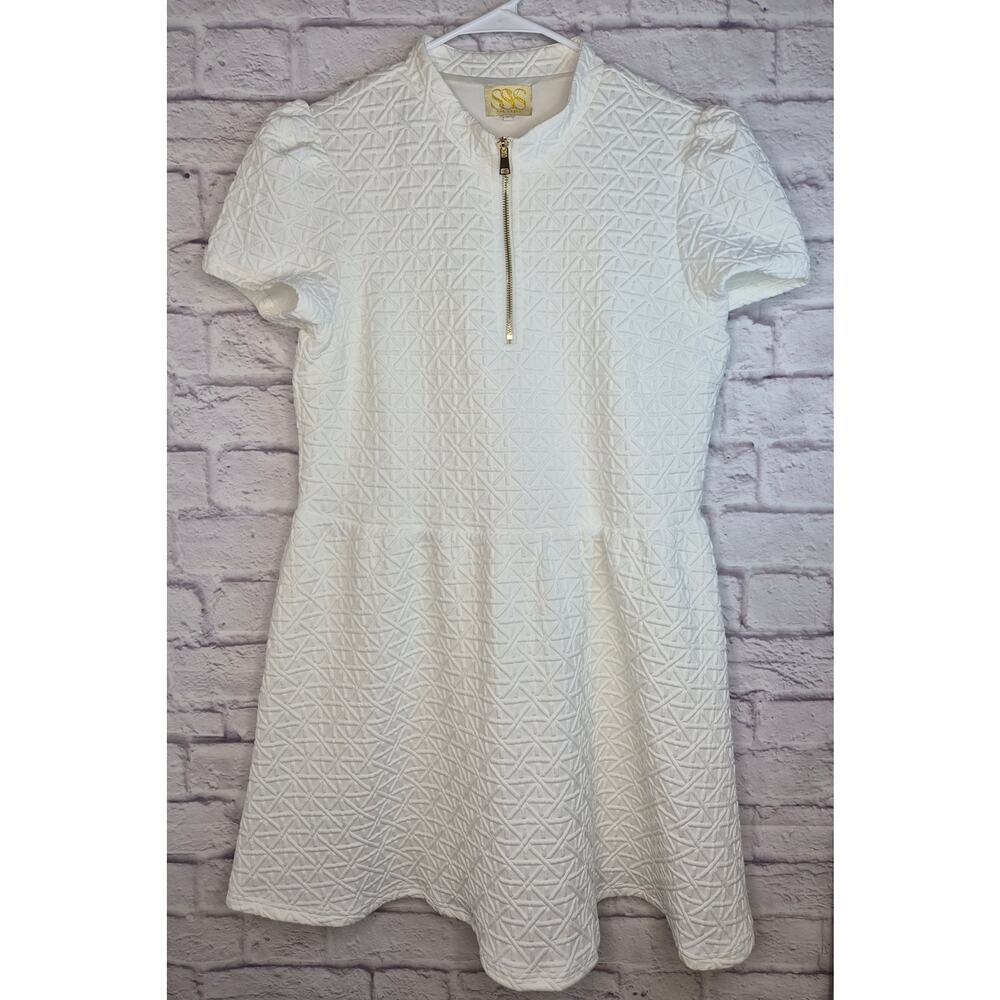 SSYS The Label Lainey Textured Mini Dress Ivory White Puff Sleeve Size L - Picture 3 of 6